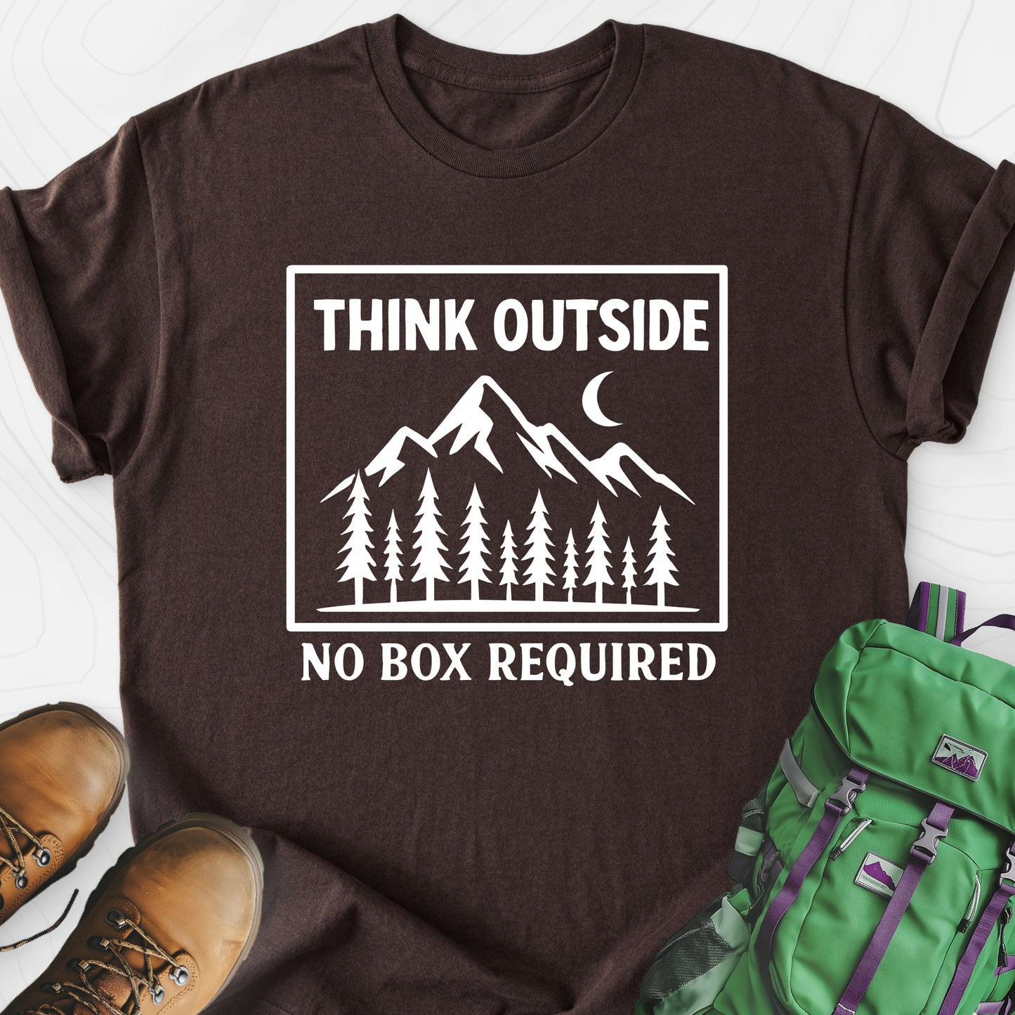 Think Outside Dark Chocolate front print lightweight T-shirt