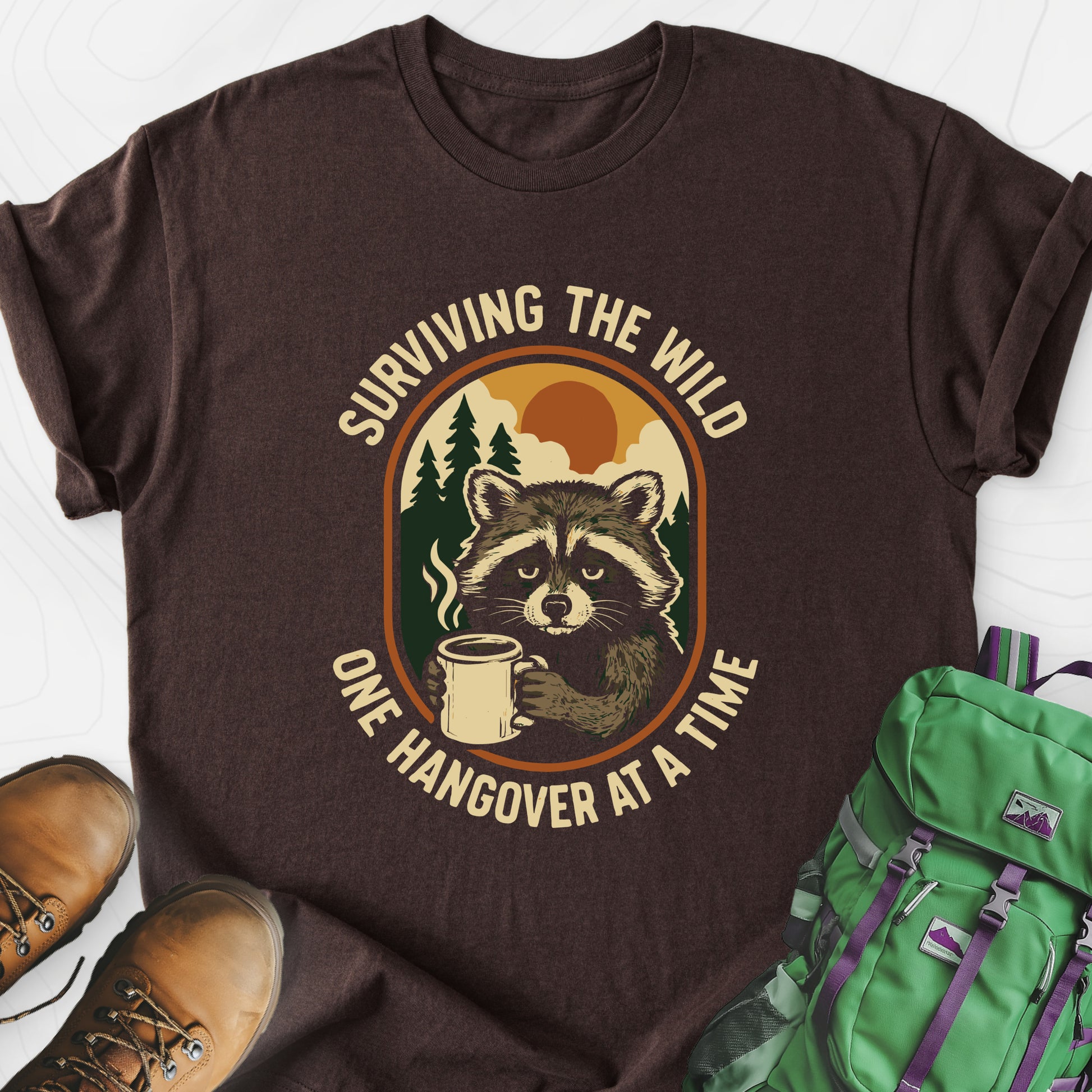 Surviving the Wild Dark Chocolate front print lightweight T-shirt