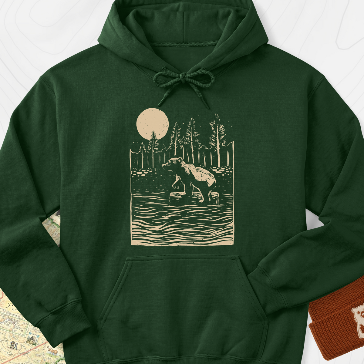 Roaming Bear Hoodie - Forest Green
