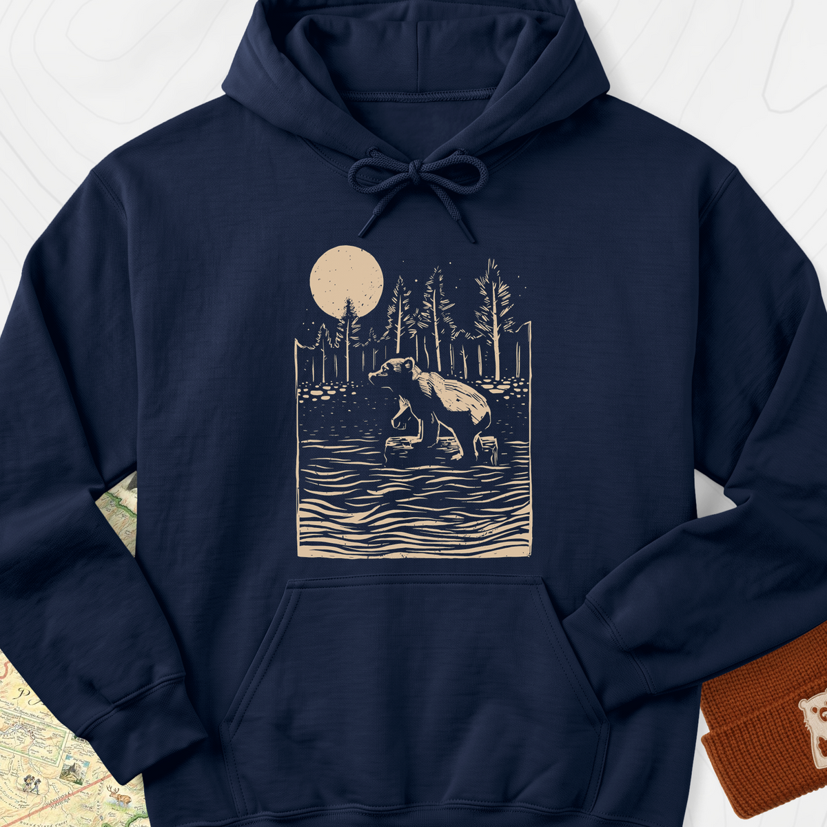 Roaming Bear Hoodie - Navy
