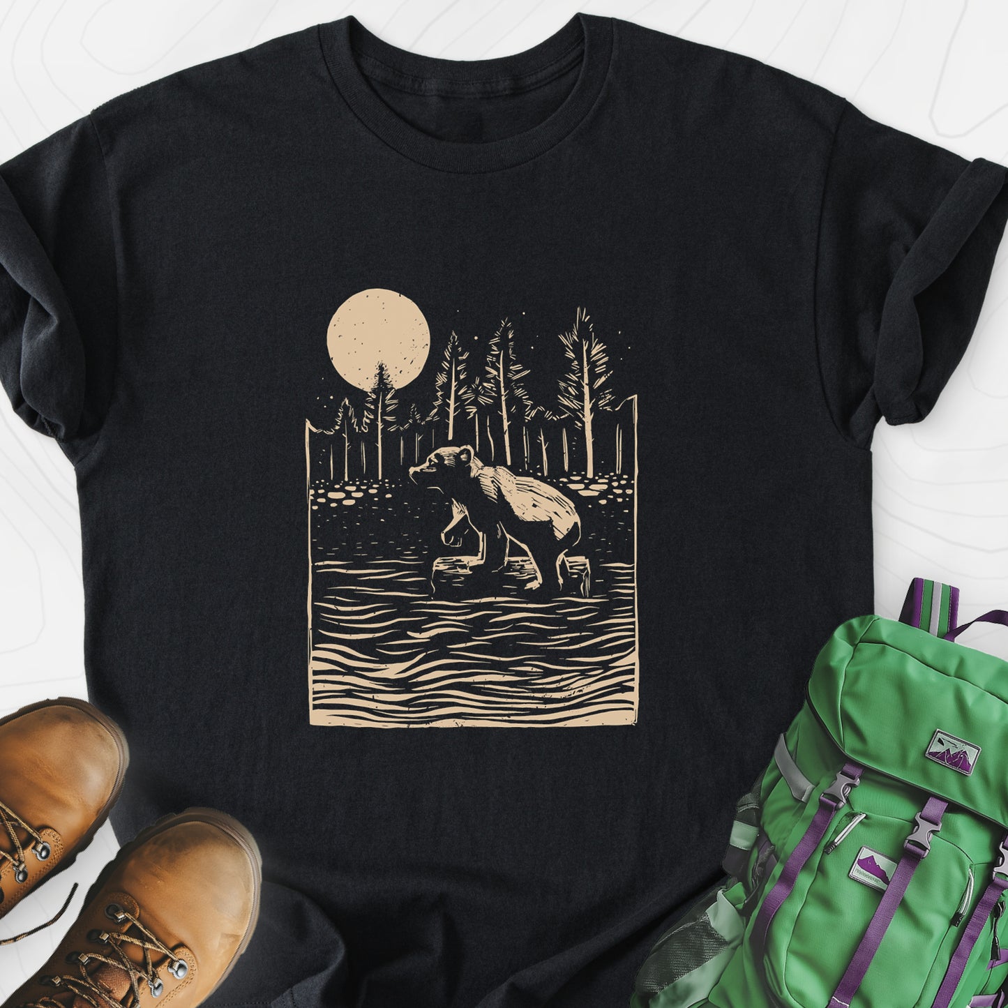 Roaming Bear Black front print lightweight T-shirt