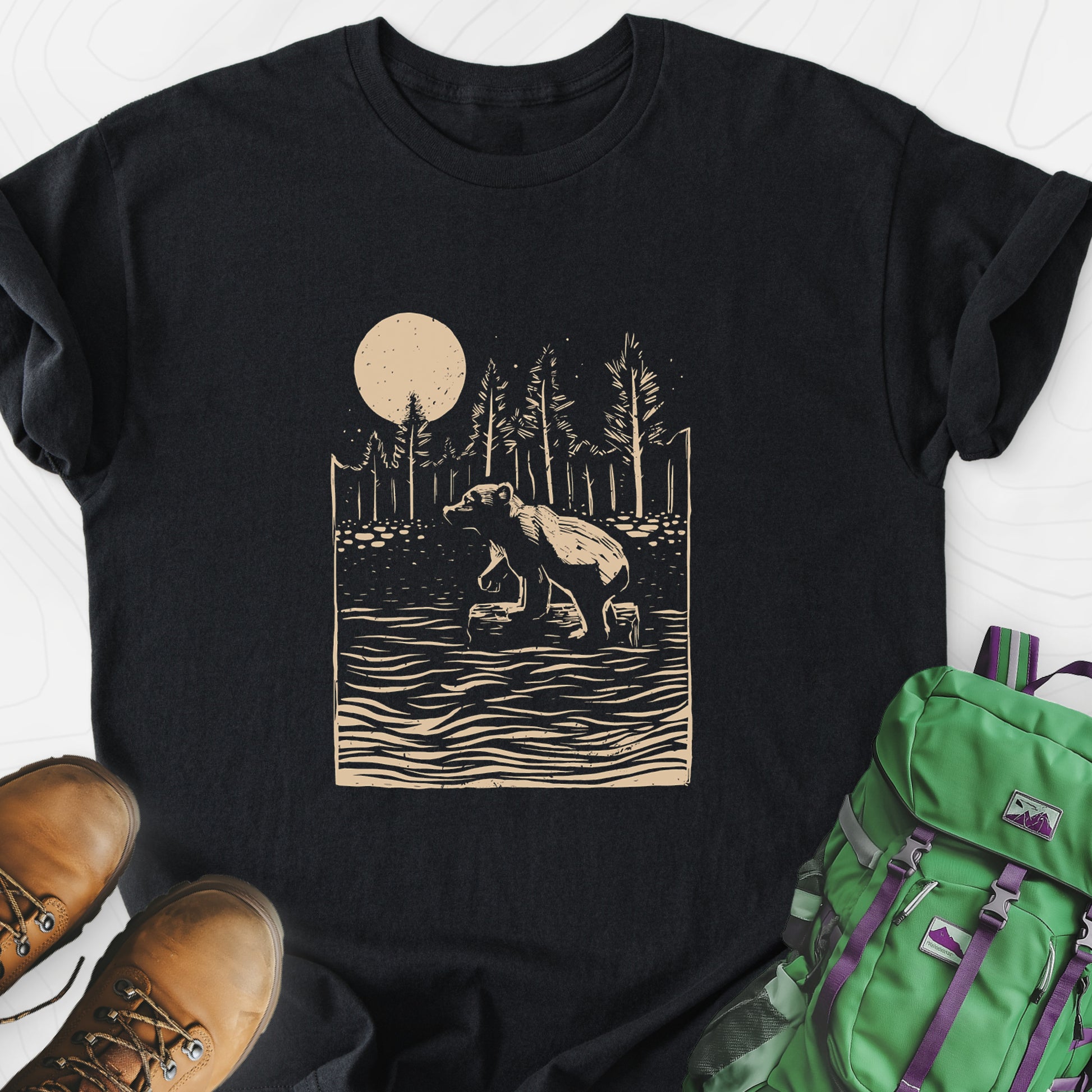 Roaming Bear Black front print lightweight T-shirt