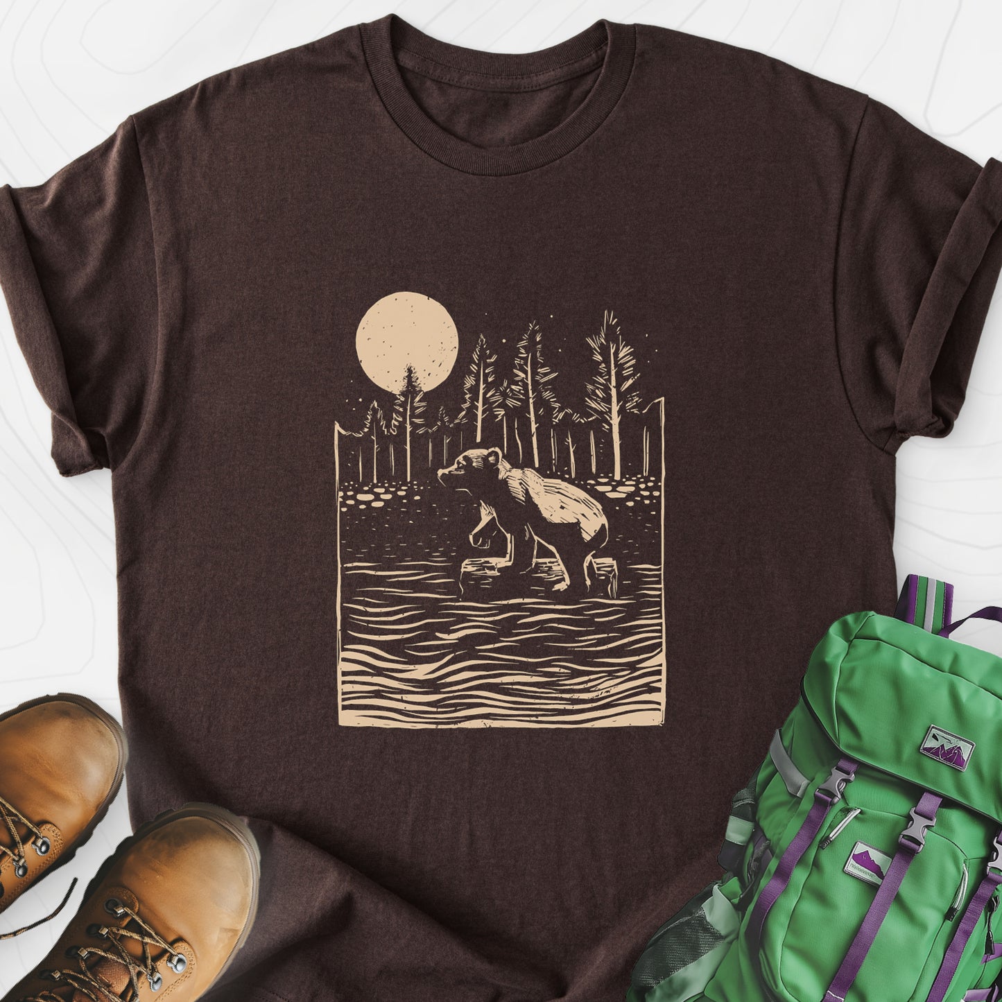 Roaming Bear Dark Chocolate front print lightweight T-shirt