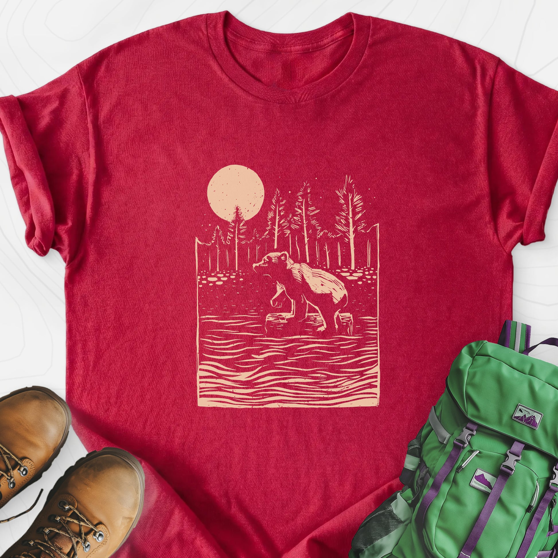 Roaming Bear Heather Red front print lightweight T-shirt