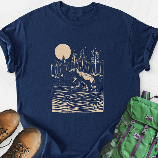 Roaming Bear Navy front print lightweight T-shirt