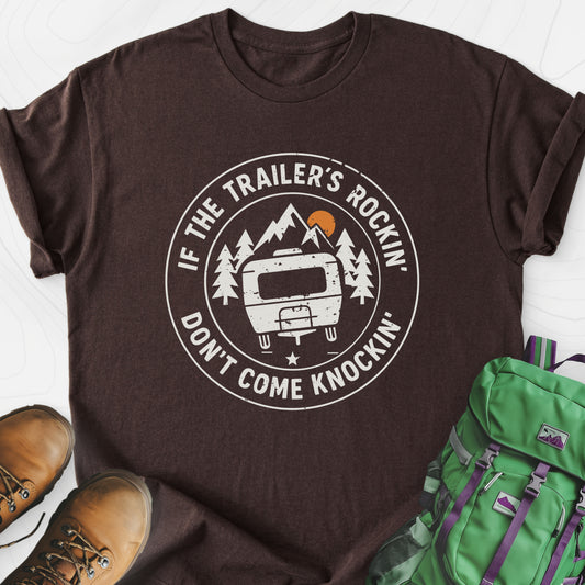 If the Trailer’s Rockin’ Dark Chocolate front print lightweight T-shirt
