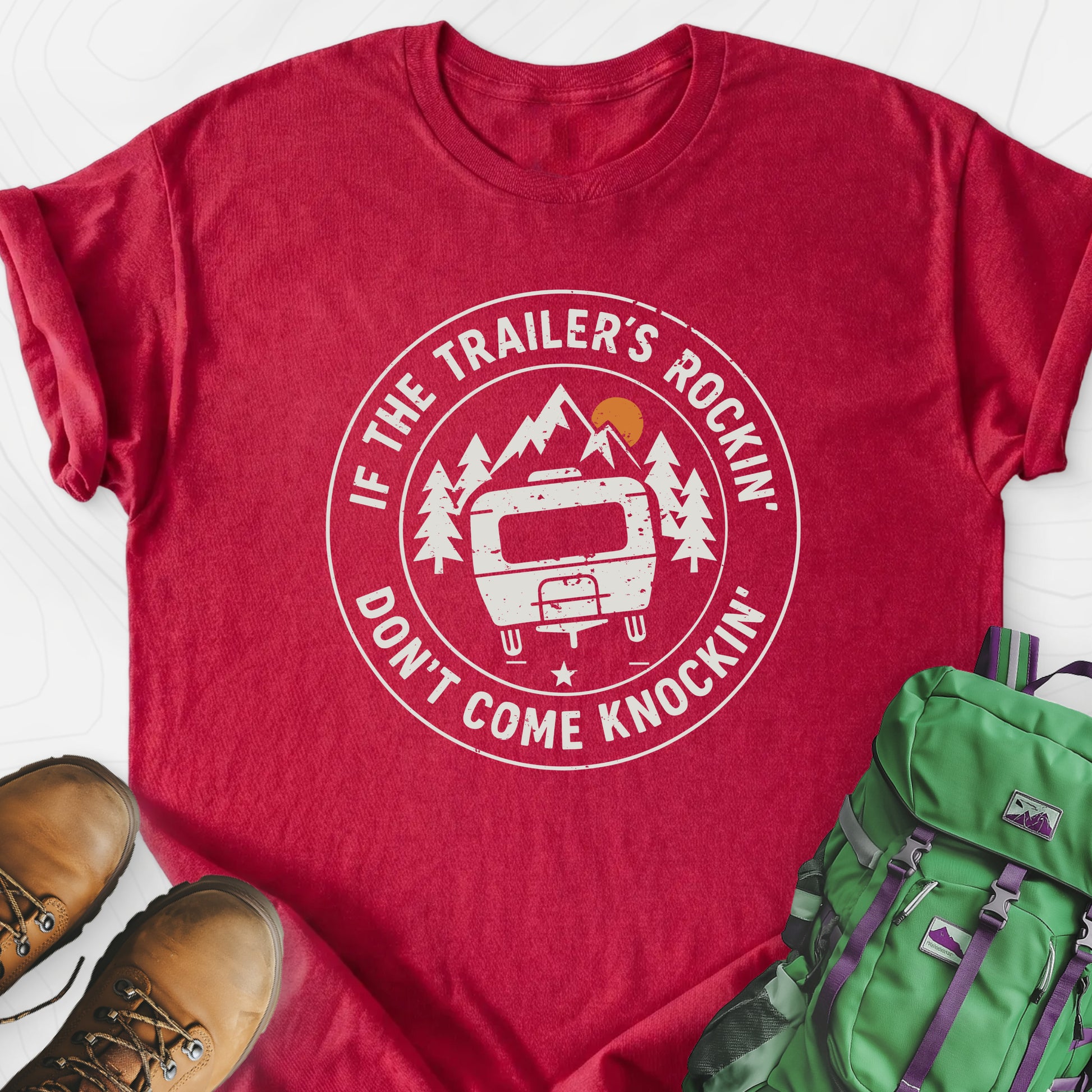 If the Trailer’s Rockin’ Heather Red front print lightweight T-shirt
