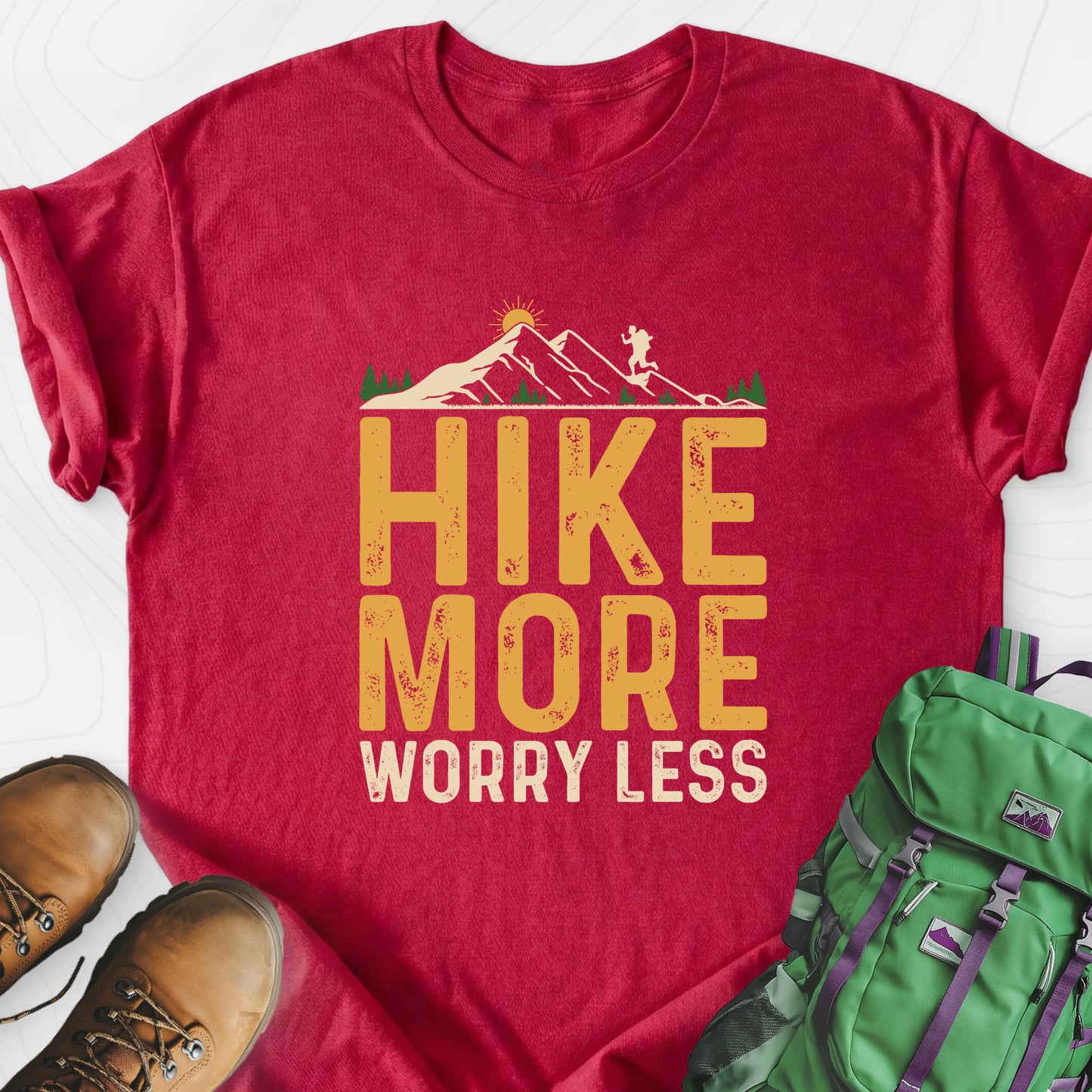 Hike More Heather Red front print lightweight T-shirt