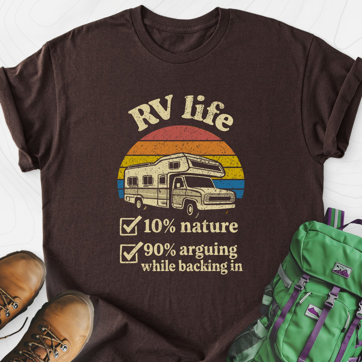 RV Life Dark Chocolate front print lightweight T-shirt
