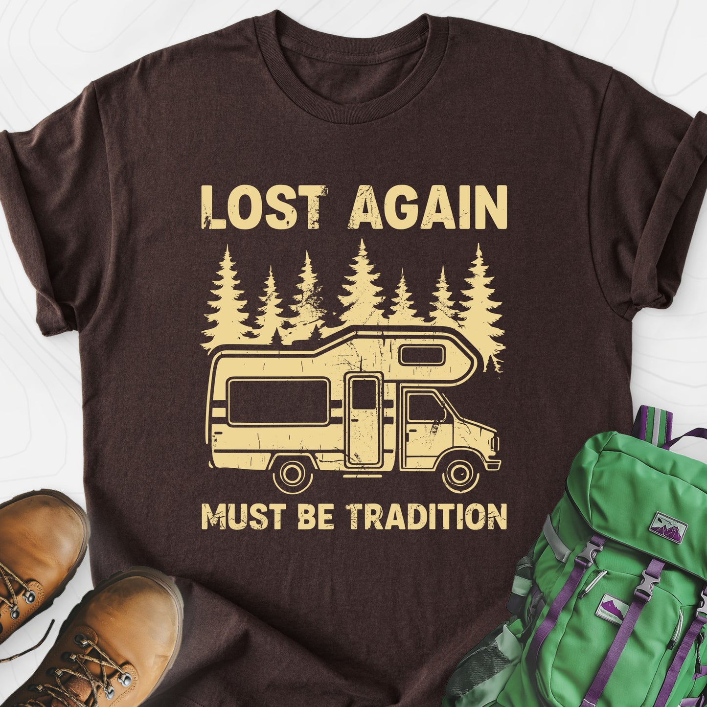 Lost Again Dark Chocolate front print lightweight T-shirt