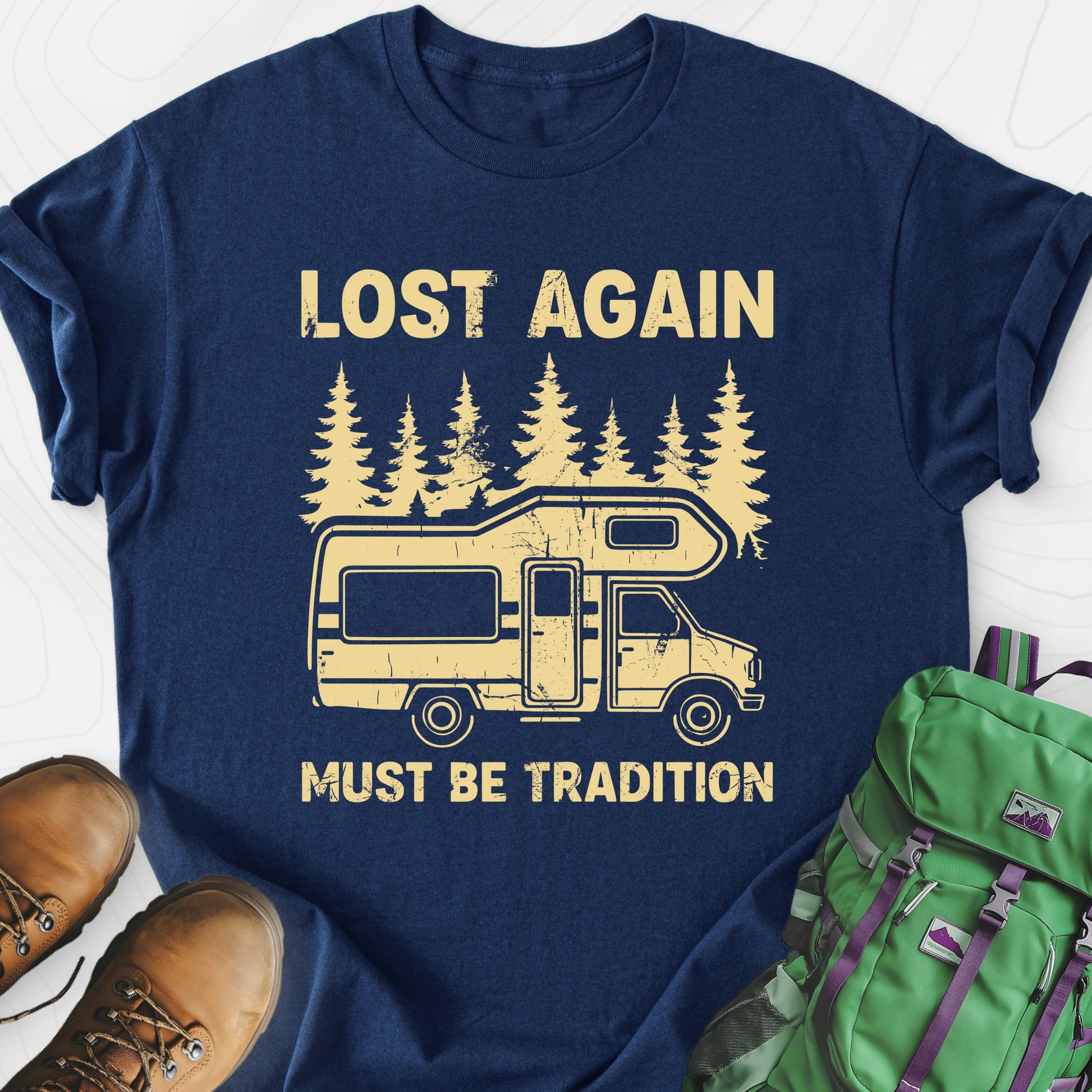 Lost Again Navy front print lightweight T-shirt