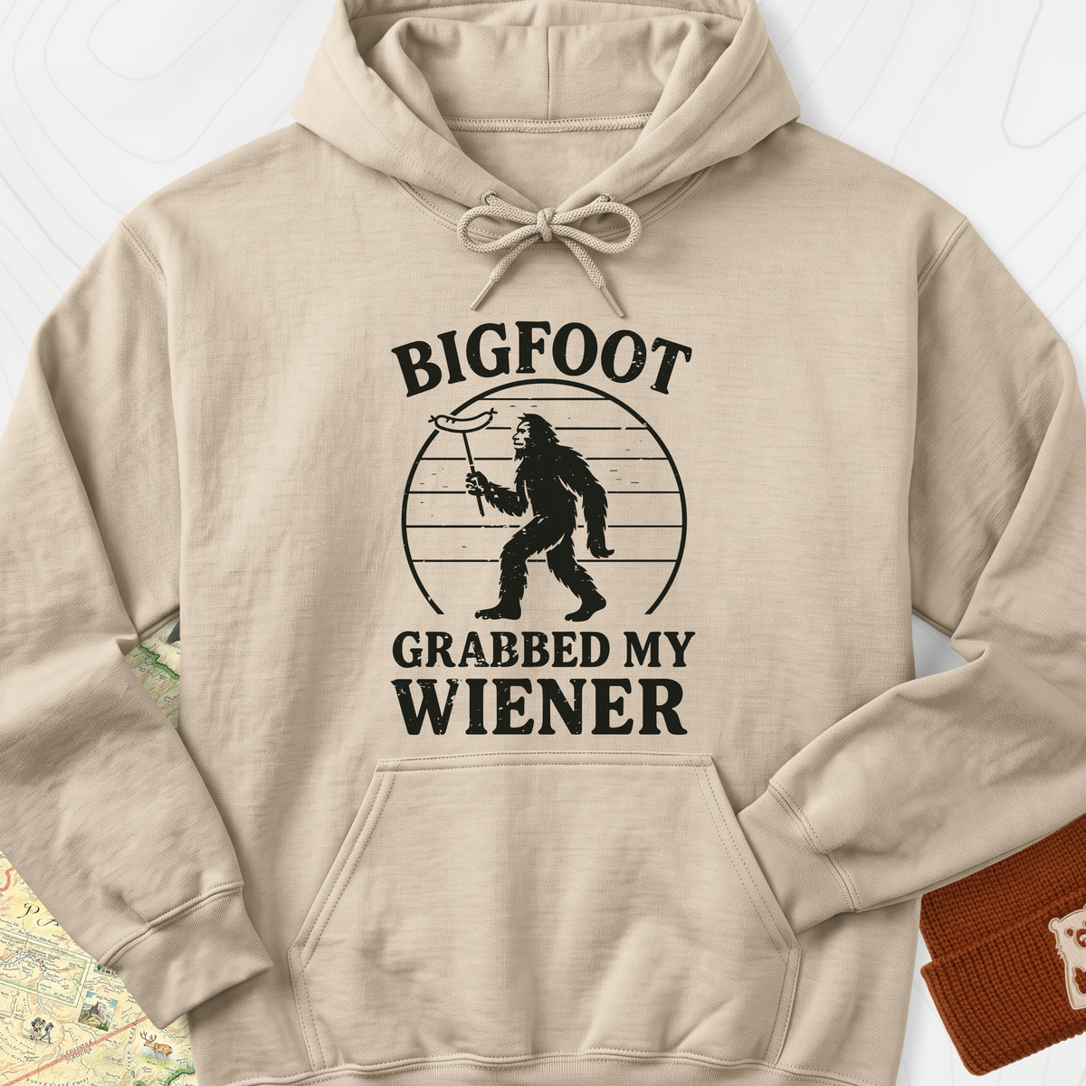 Bigfoot Grabbed My Wiener Hoodie - Sand