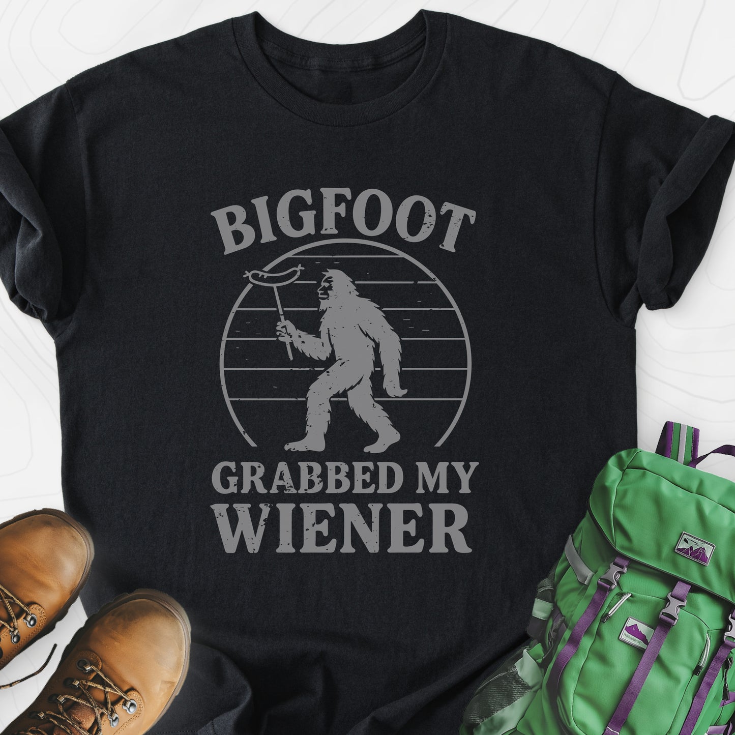 Bigfoot Grabbed My Wiener Black front print lightweight T-shirt