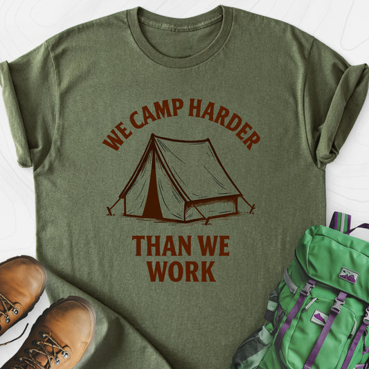 We Camp Harder Military Green front print lightweight T-shirt