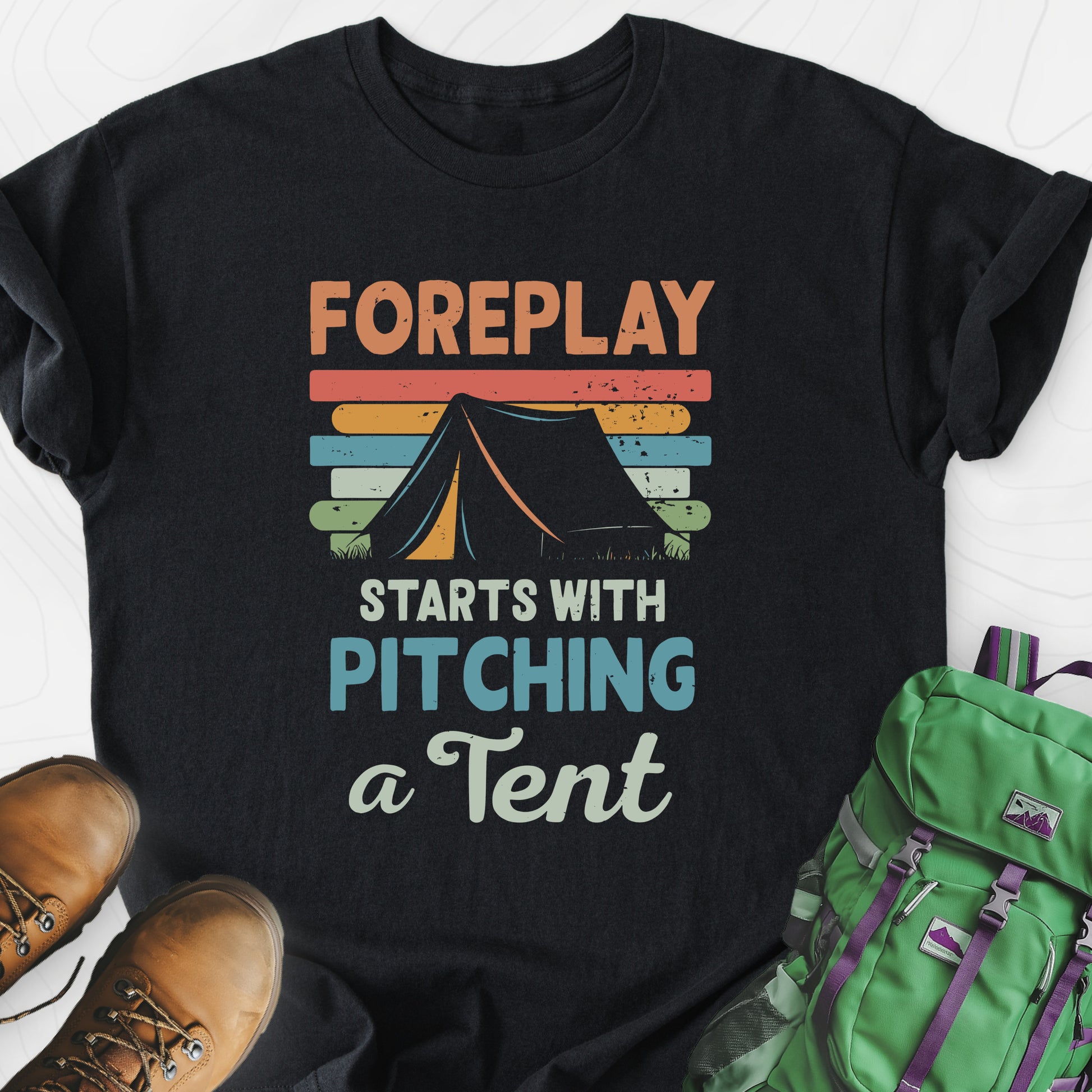 Pitching a Tent Black front print lightweight T-shirt