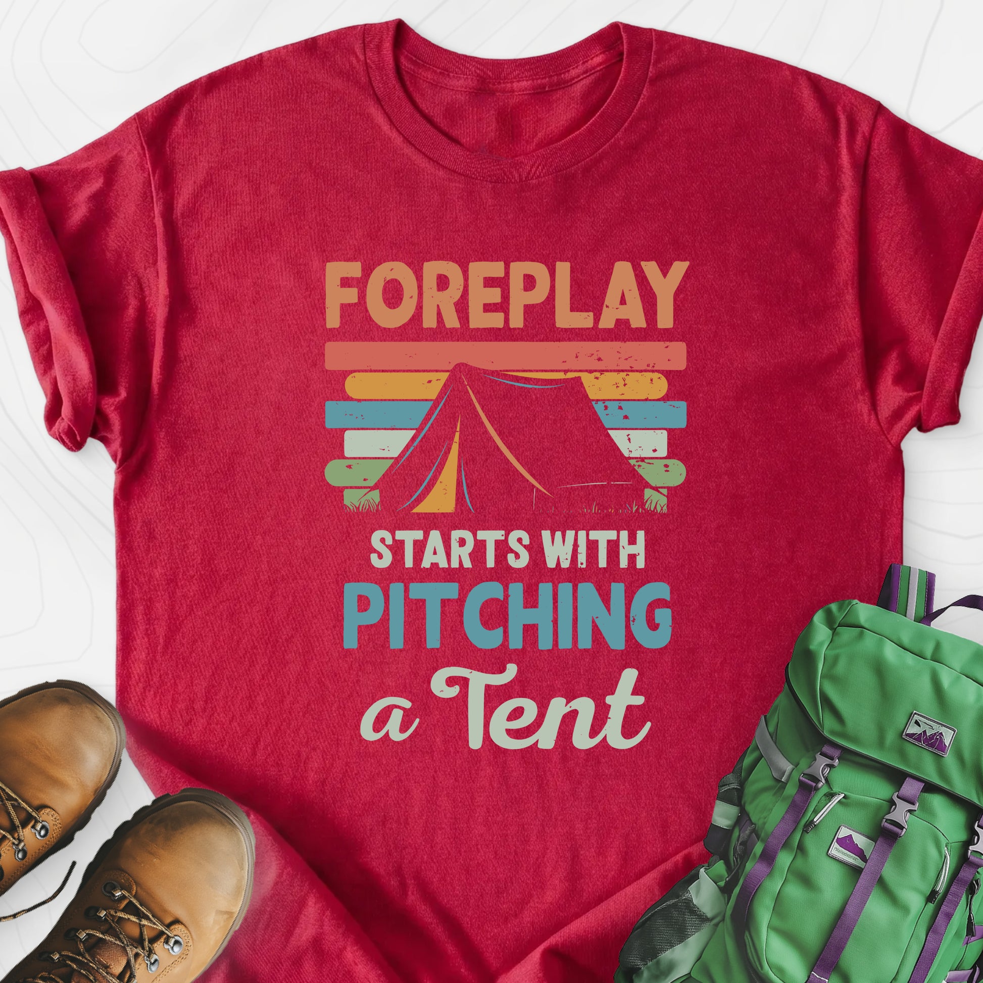 Pitching a Tent Heather Red front print lightweight T-shirt