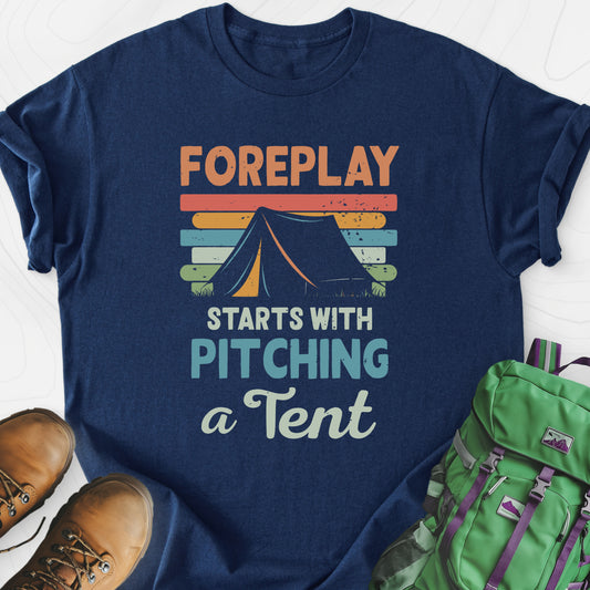 Pitching a Tent Navy front print lightweight T-shirt