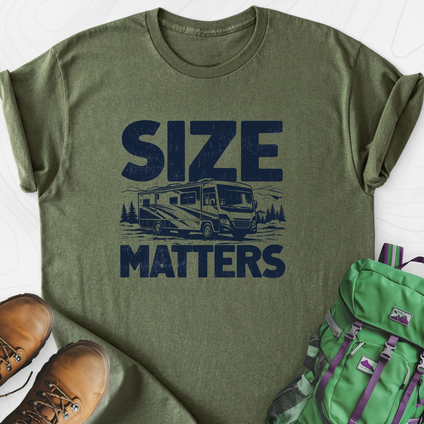 Size Matters Military Green front print lightweight T-shirt