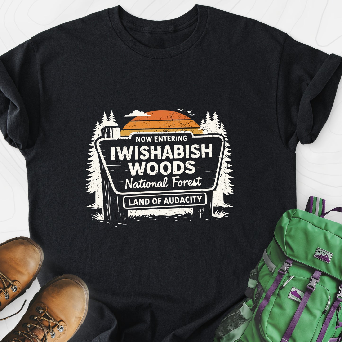 Iwishabish Woods Black front print lightweight T-shirt