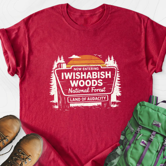 Iwishabish Woods Heather Red front print lightweight T-shirt