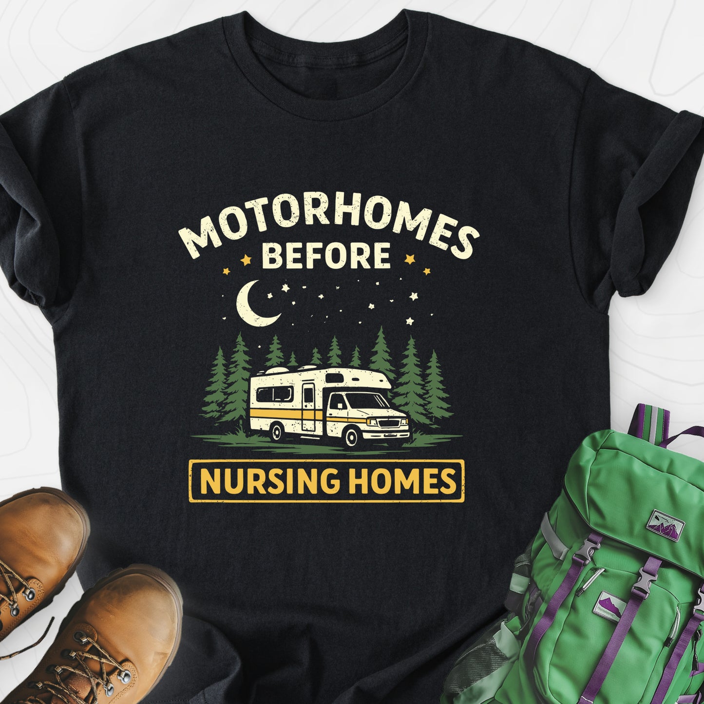 Motorhomes Before Nursing Homes Black front print lightweight T-shirt
