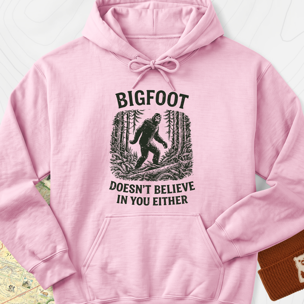 Bigfoot Doesn’t Believe In You Either Hoodie - Light Pink