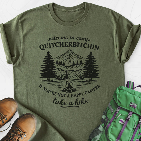 Camp Quitcherbitchin Military Green front print lightweight T-shirt