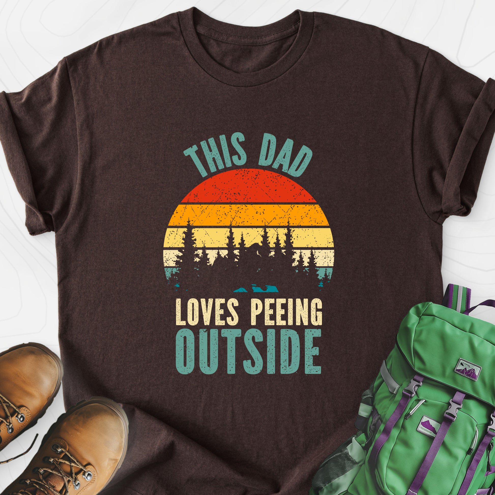 This Dad Loves Peeing Outside Dark Chocolate front print lightweight T-shirt