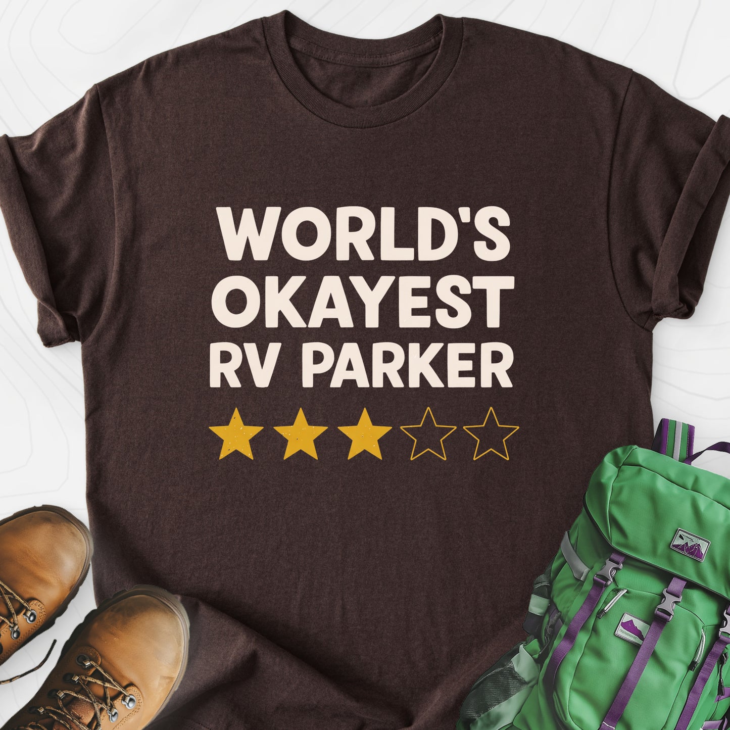 World’s Okayest RV Parker Dark Chocolate front print lightweight T-shirt
