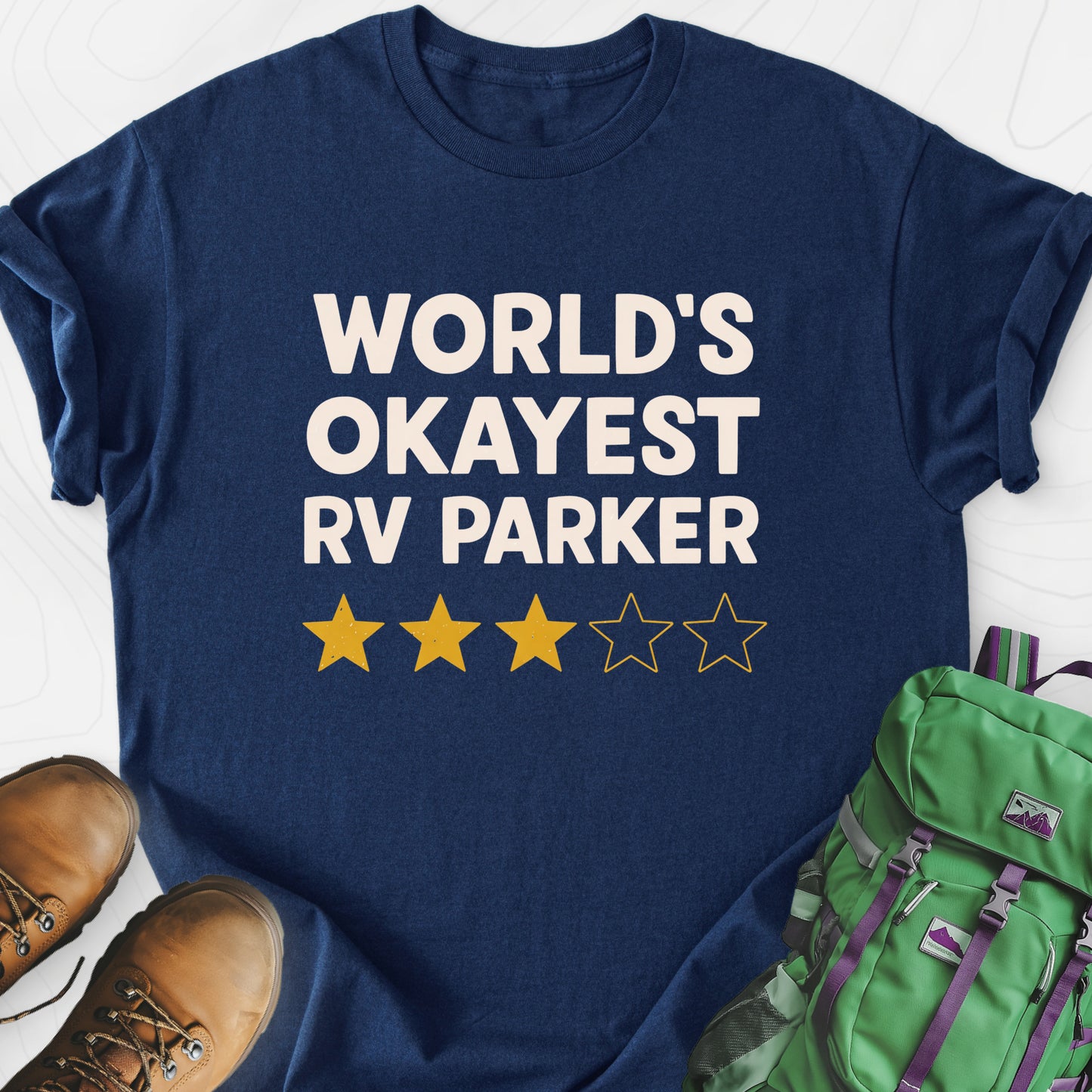 World’s Okayest RV Parker Navy front print lightweight T-shirt