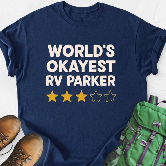 World’s Okayest RV Parker Navy front print lightweight T-shirt