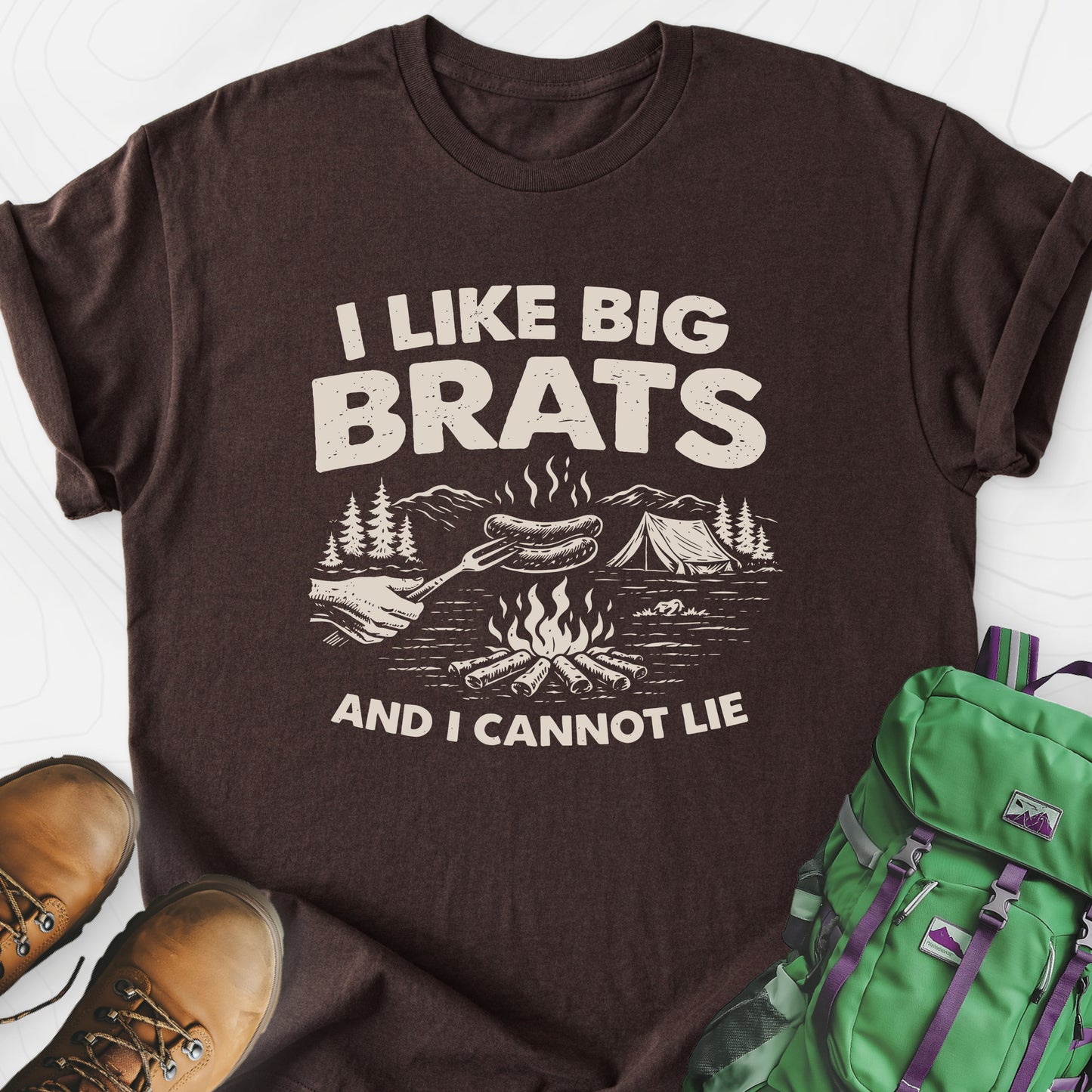 I Like Big Brats Dark Chocolate front print lightweight T-shirt