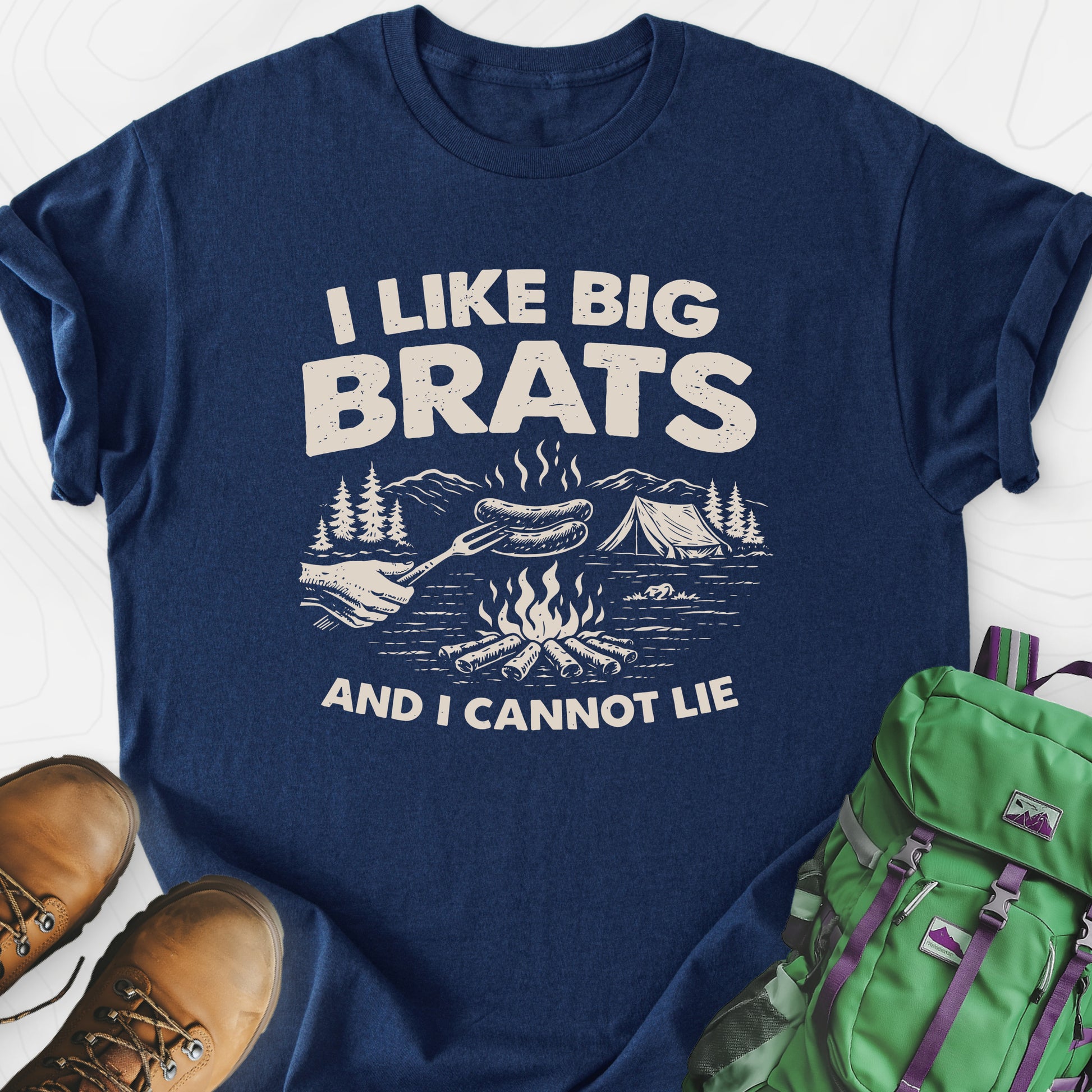 I Like Big Brats Navy front print lightweight T-shirt