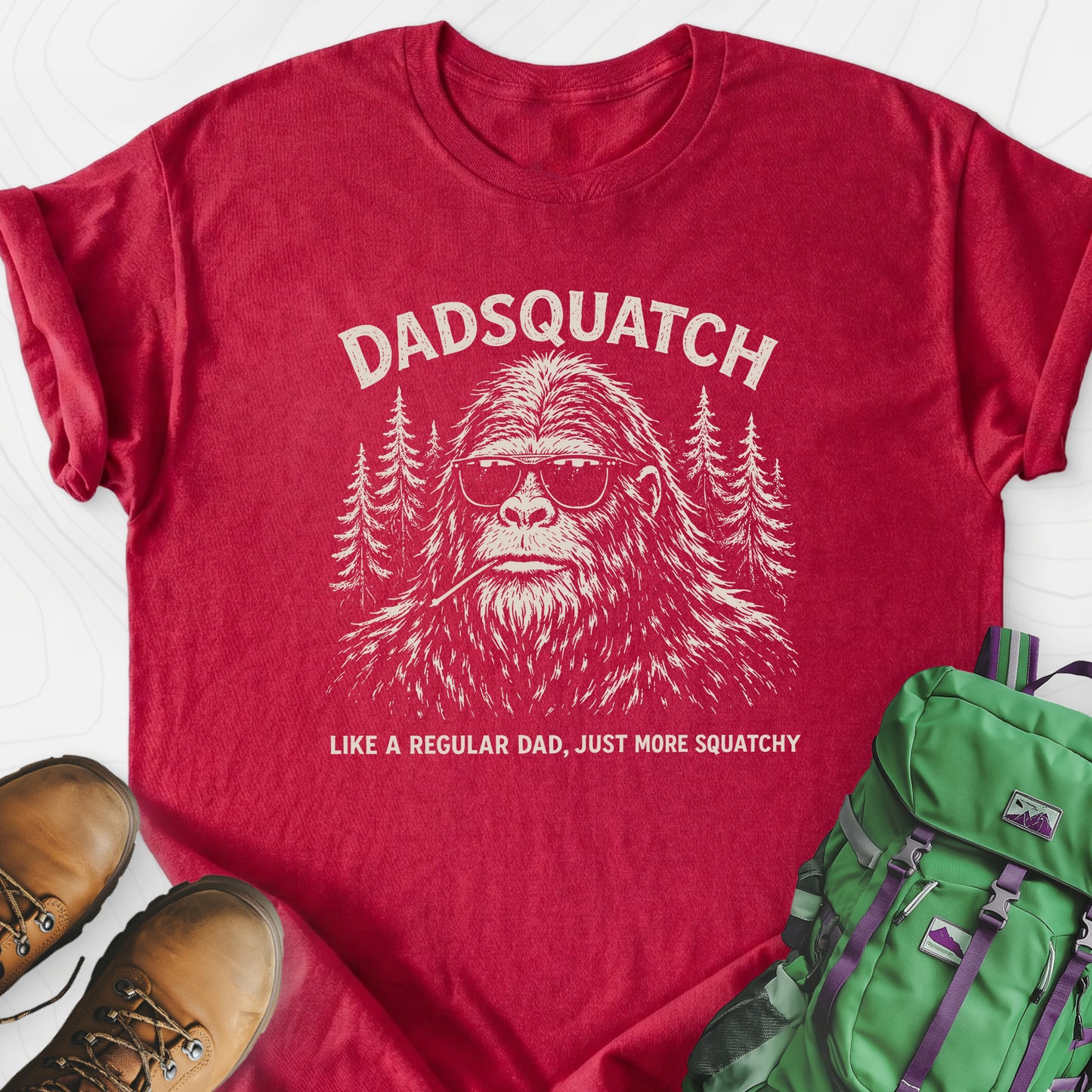 Dadsquatch Heather Red front print lightweight T-shirt