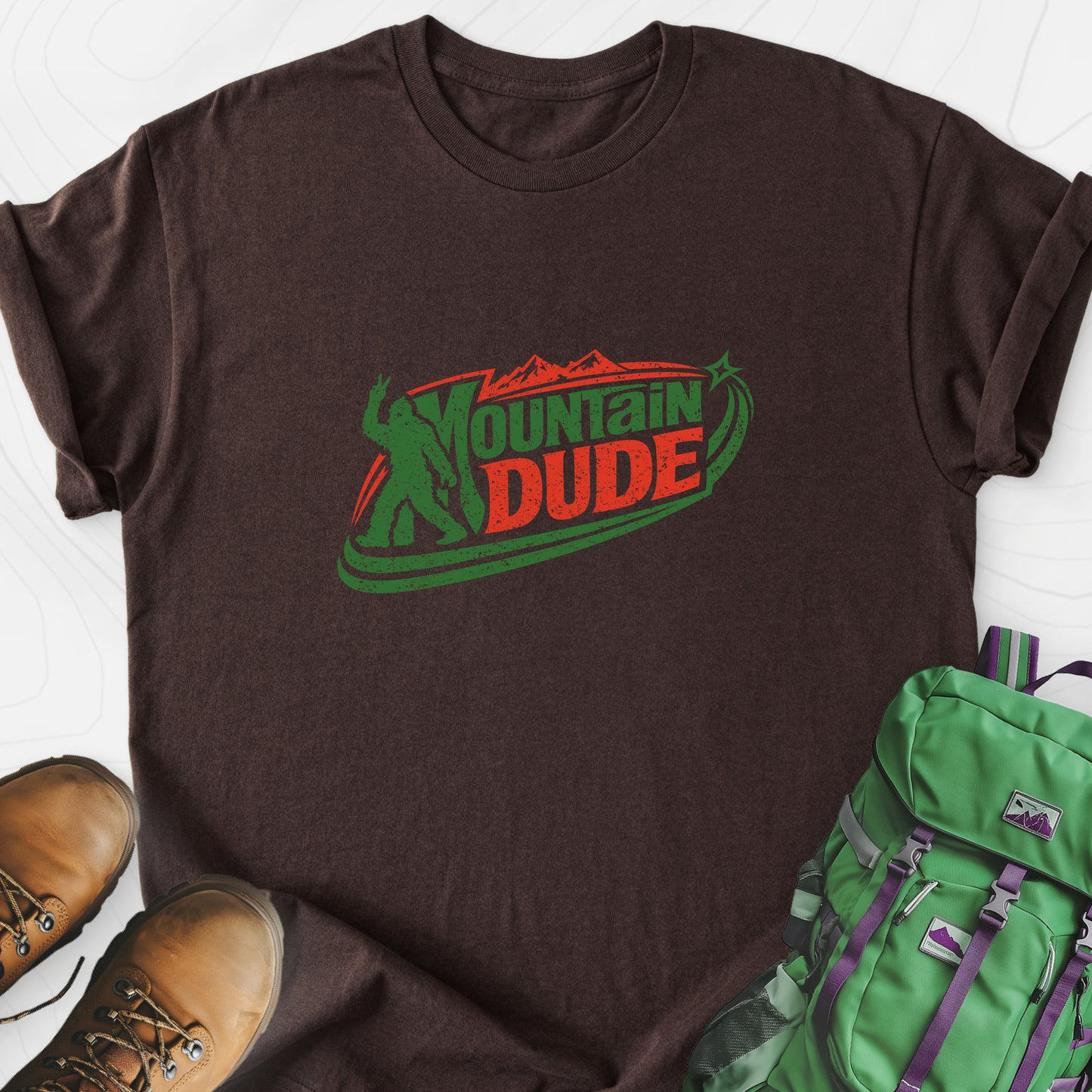Mountain Dude Dark Chocolate front print lightweight T-shirt