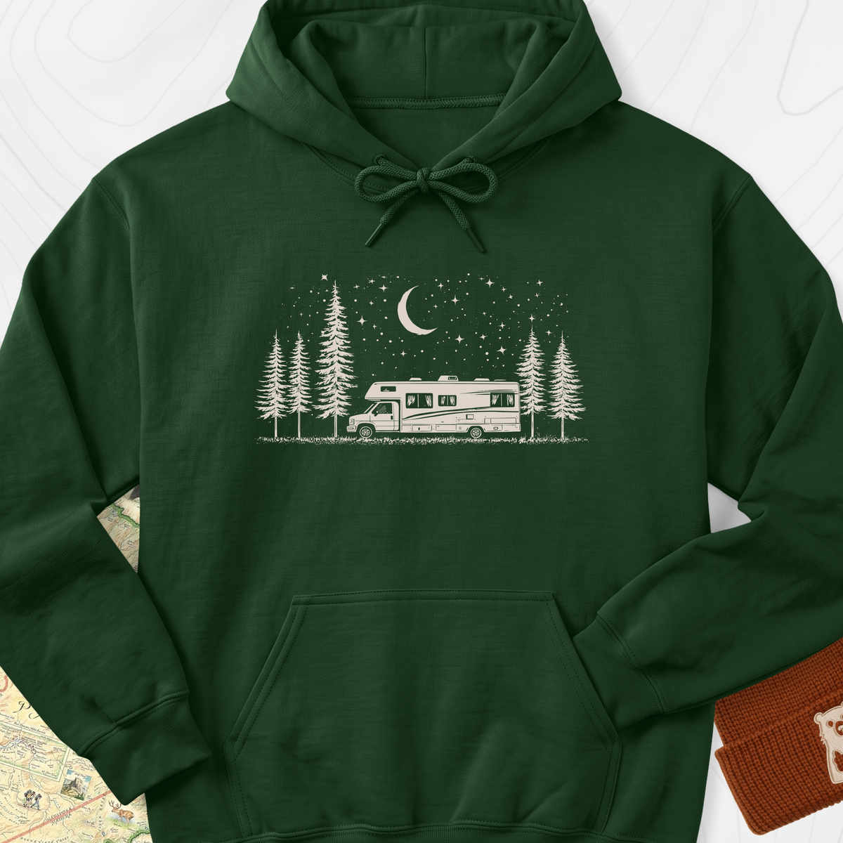 Moonlit RV Nights Hoodie - Forest Green