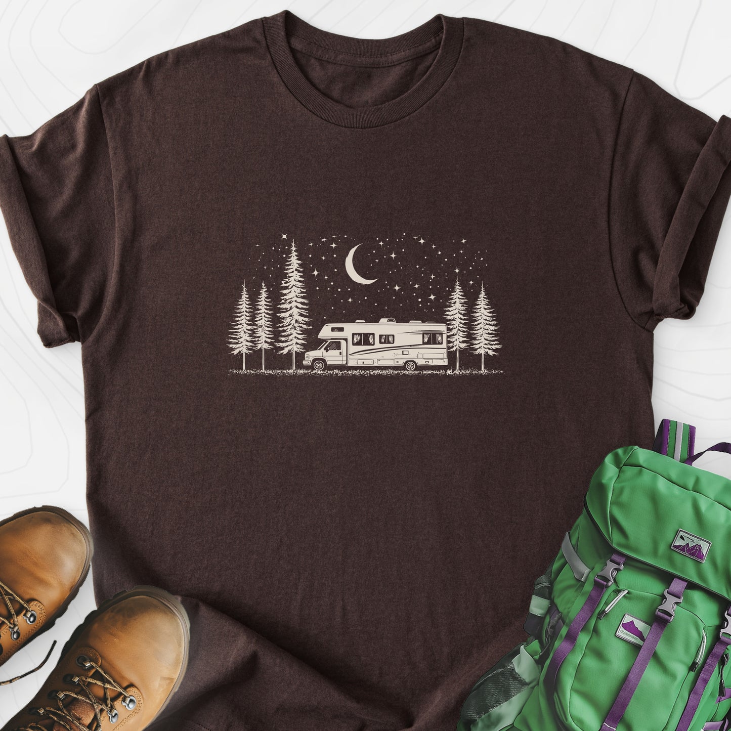 Moonlit RV Nights Dark Chocolate front print lightweight T-shirt