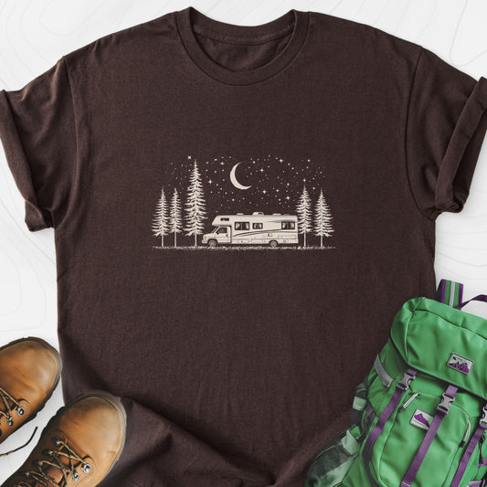 Moonlit RV Nights Dark Chocolate front print lightweight T-shirt