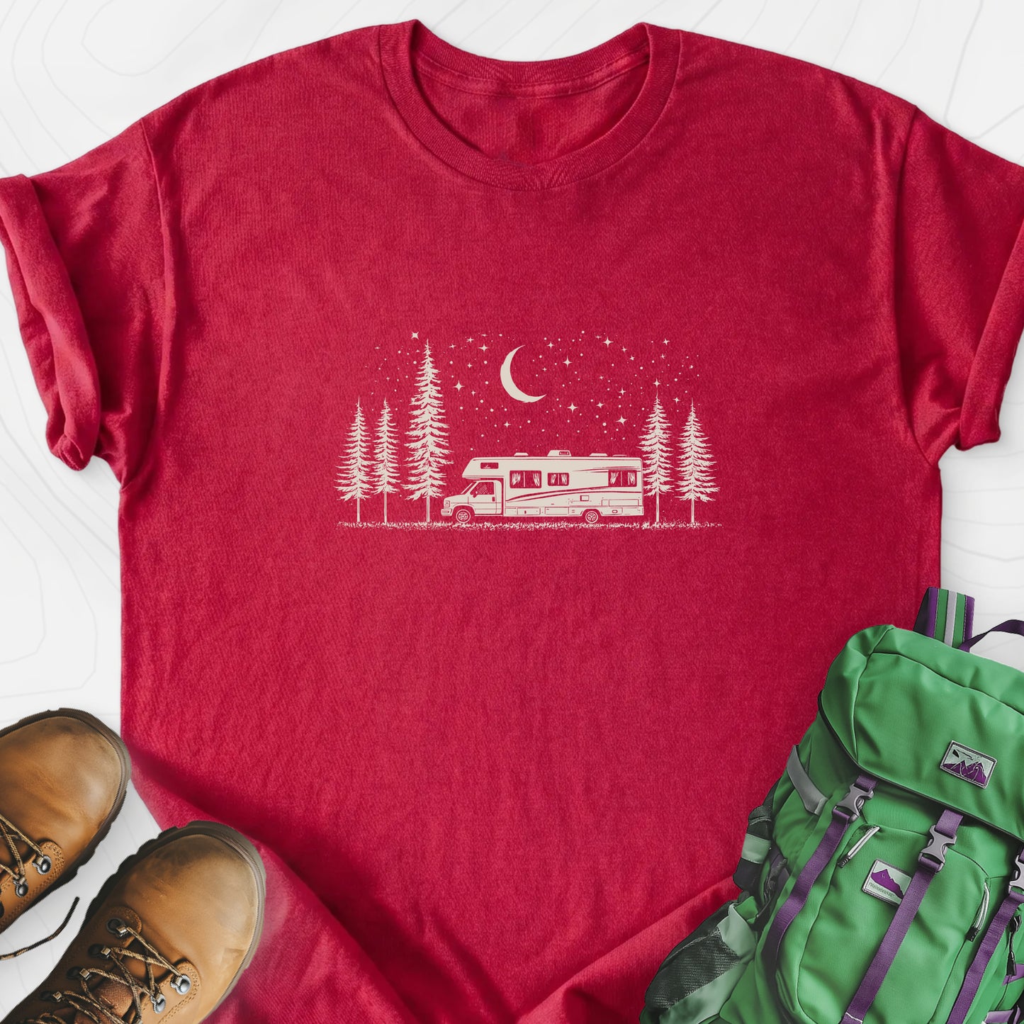 Moonlit RV Nights Heather Red front print lightweight T-shirt