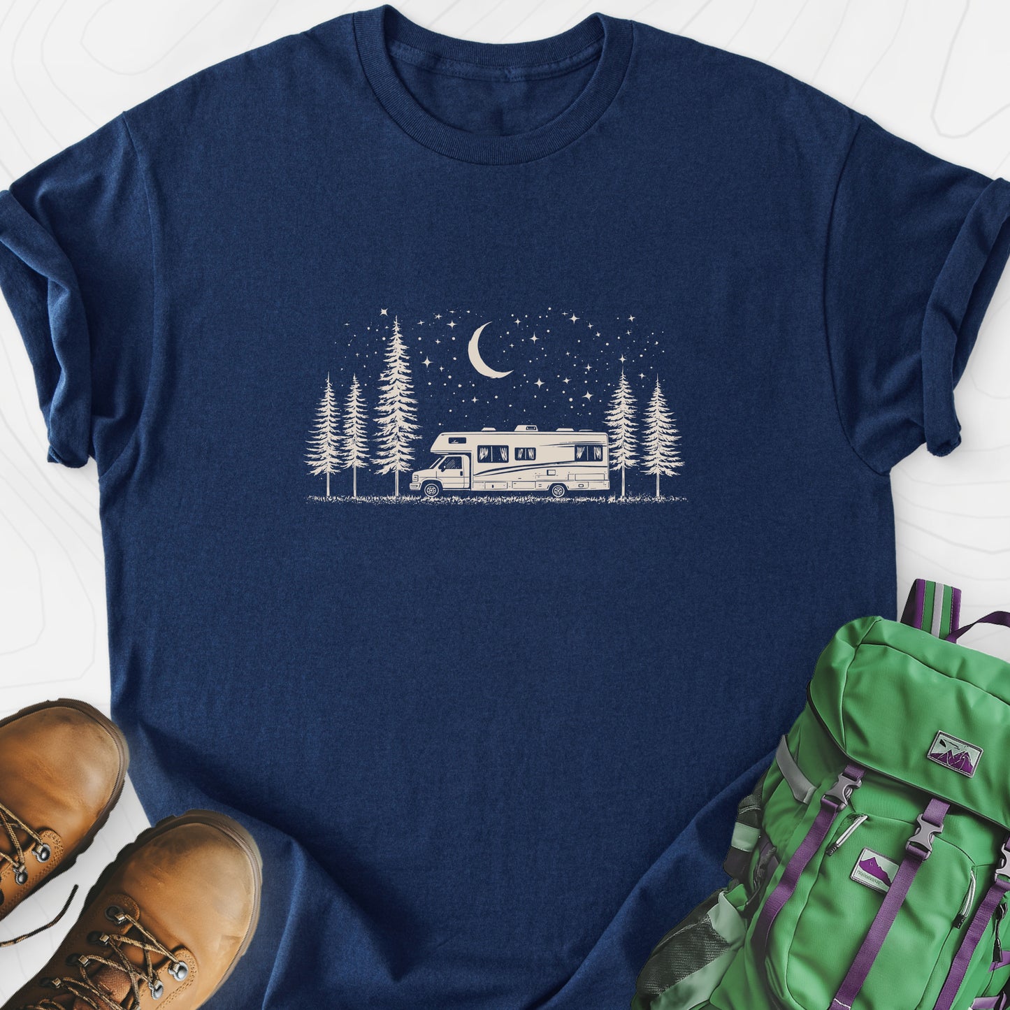 Moonlit RV Nights Navy front print lightweight T-shirt