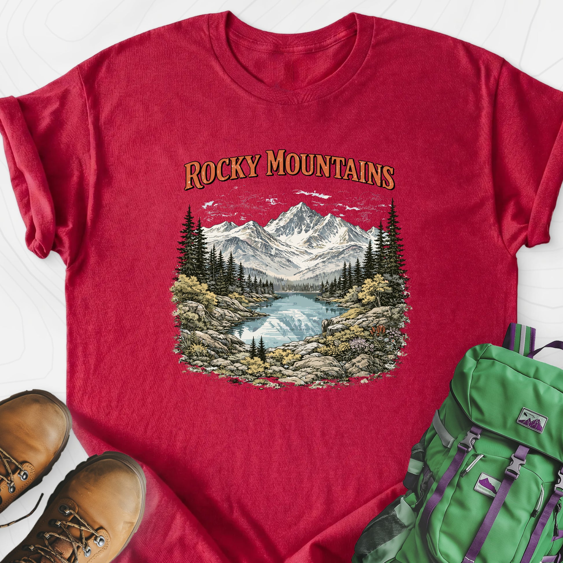 Rocky Mountain Escape Heather Red front print lightweight T-shirt