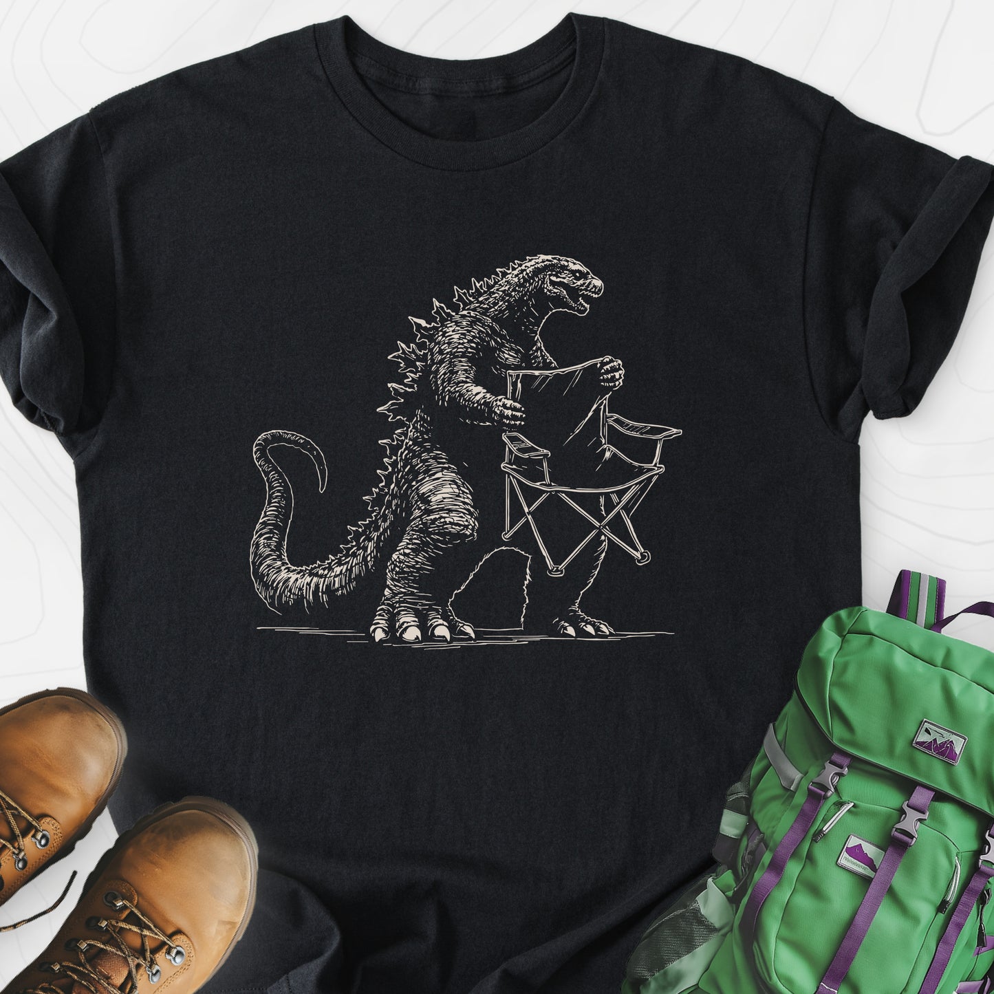 Camping Chair Thief Black front print lightweight T-shirt