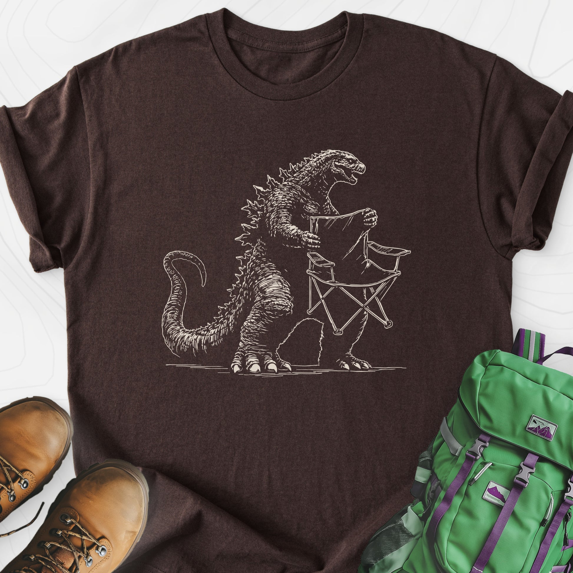 Camping Chair Thief Dark Chocolate front print lightweight T-shirt