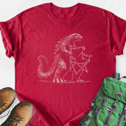 Camping Chair Thief Heather Red front print lightweight T-shirt