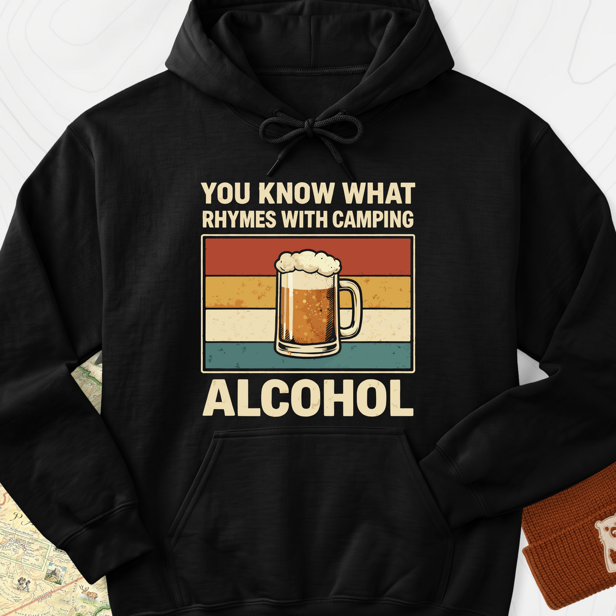 Camping Rhymes With Alcohol Hoodie - Black