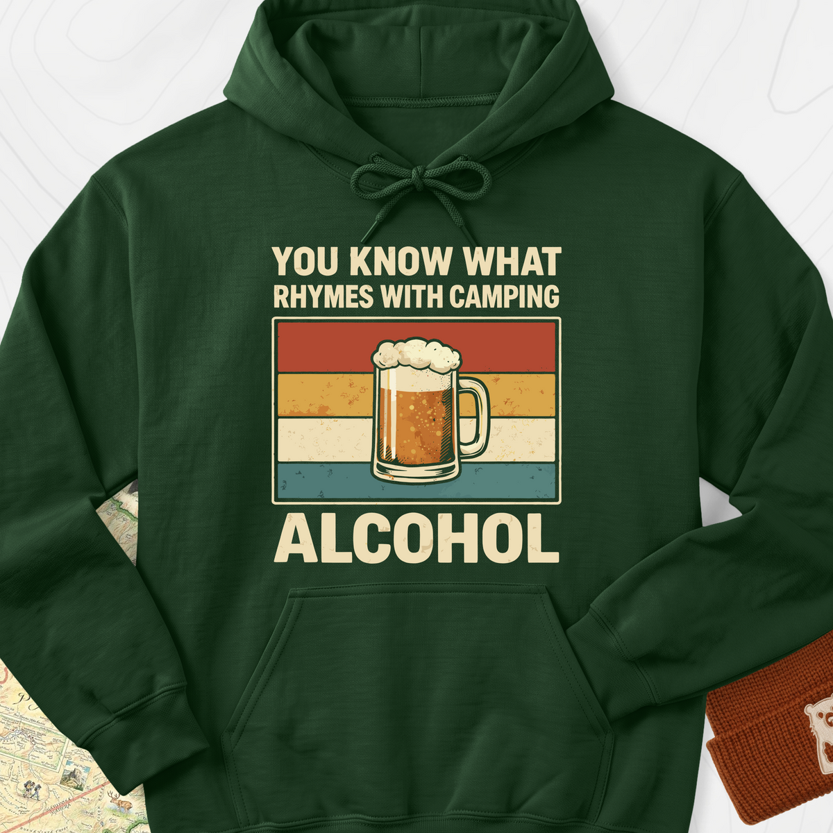 Camping Rhymes With Alcohol Hoodie - Forest Green