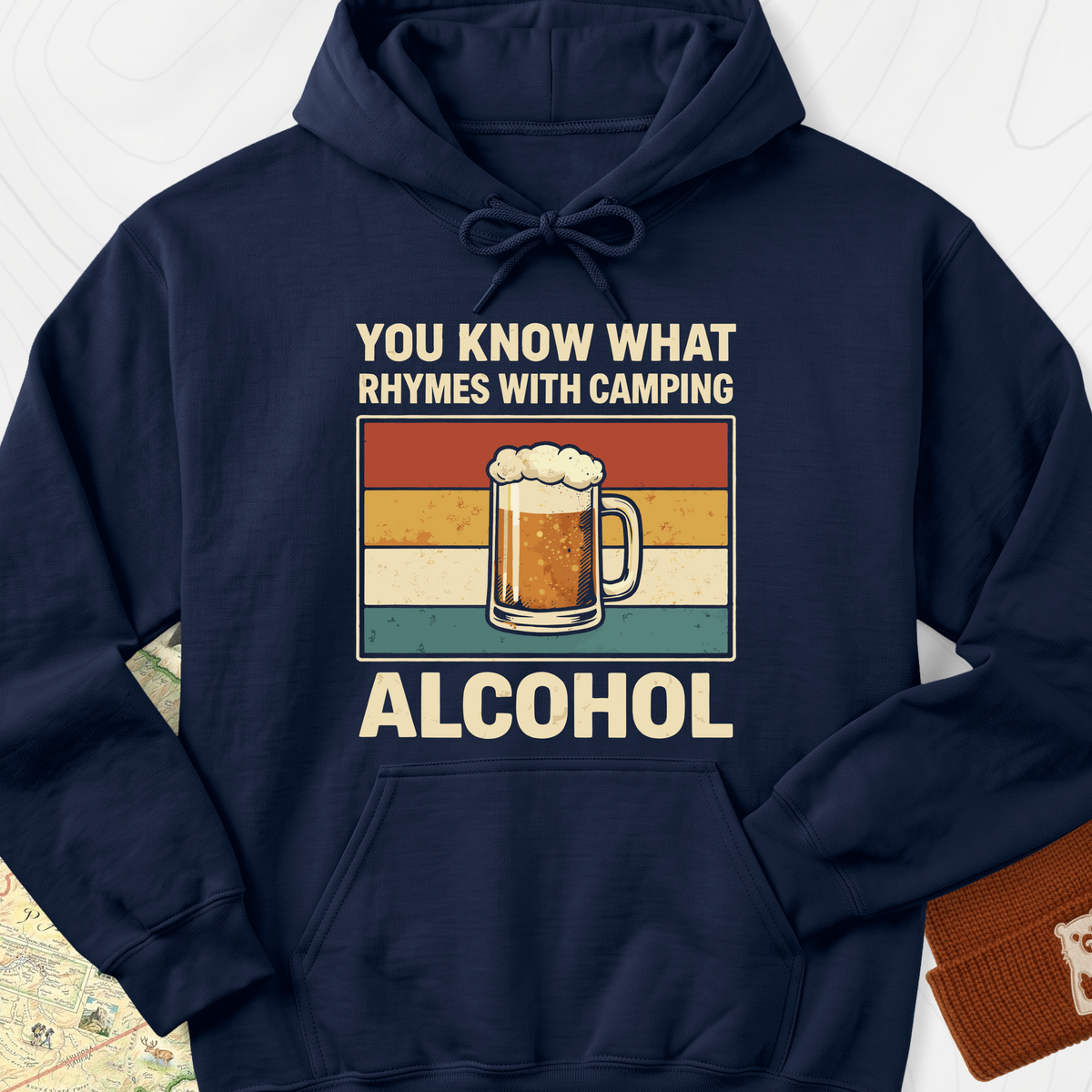 Camping Rhymes With Alcohol Hoodie - Navy