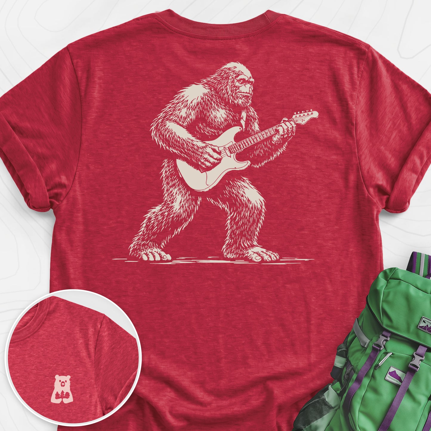 Bigfoot Guitar Solo Heather Red back print lightweight T-shirt
