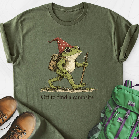Off to Find a Campsite Military Green front print lightweight T-shirt