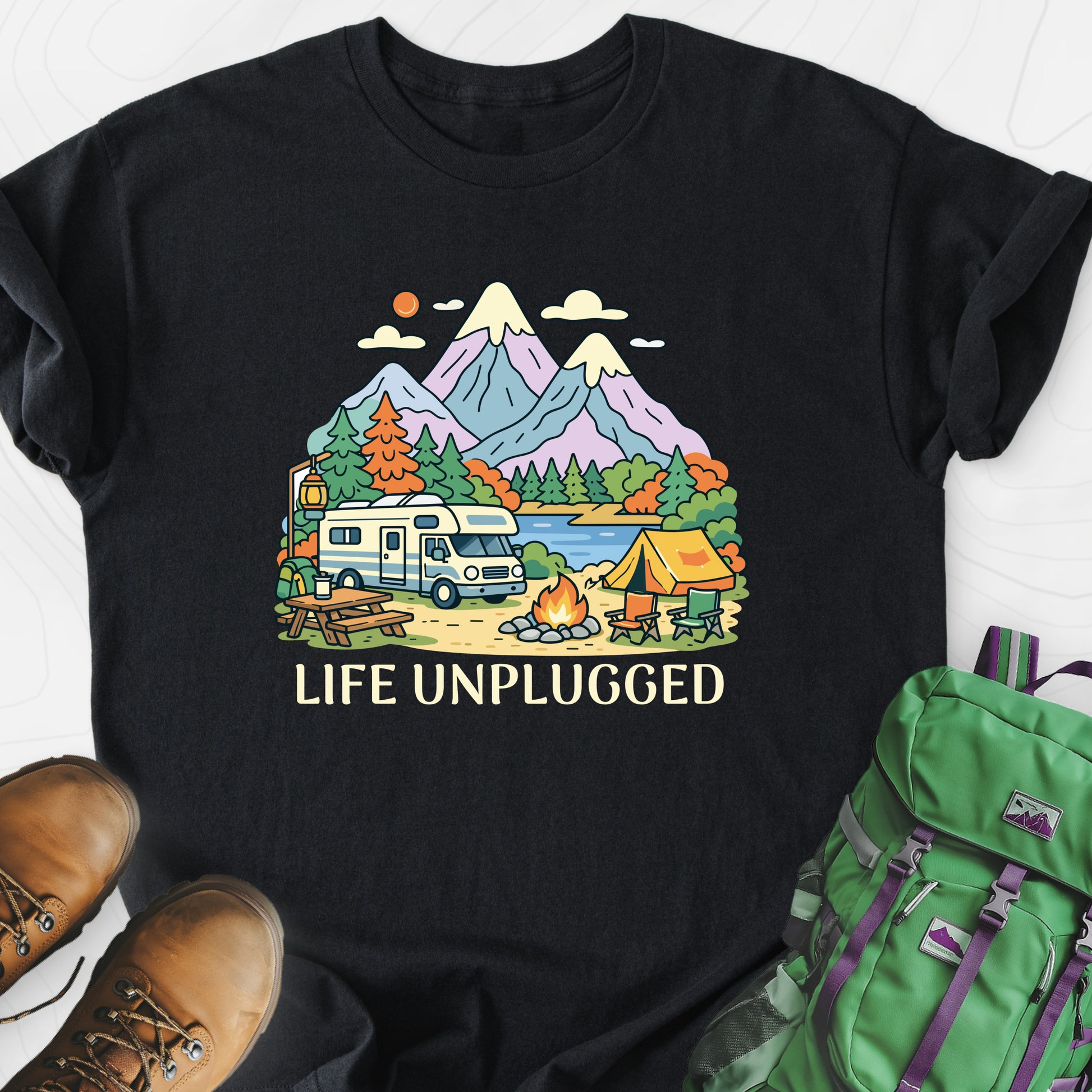 Life Unplugged Black front print lightweight T-shirt